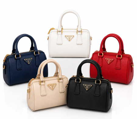 Prada Mini Boston Bag متوفر عده ألوان ابيضّ بيج ازرق واحمر واسود